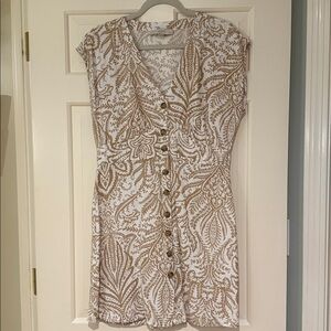 LOFT White and Brown Patterned Dress